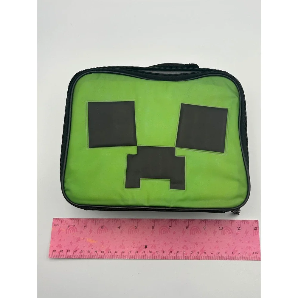 Minecraft Creeper Insulated Lunch Bag Green Pixel Face Multi-Character Print